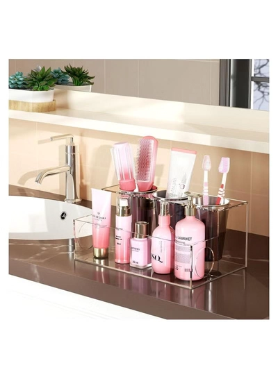 Eworld Acrylic White Hair Tools Organizer with 3 Stainless Steel cups-1