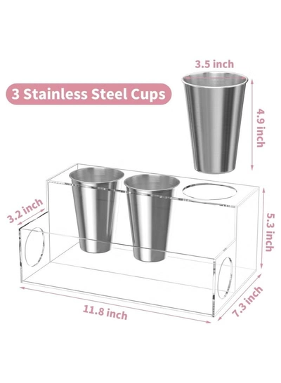 Eworld Acrylic White Hair Tools Organizer with 3 Stainless Steel cups-5