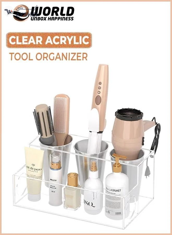 Eworld Acrylic White Hair Tools Organizer with 3 Stainless Steel cups
