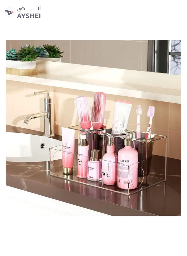 Eworld Acrylic White Hair Tools Organizer with 3 Stainless Steel cups