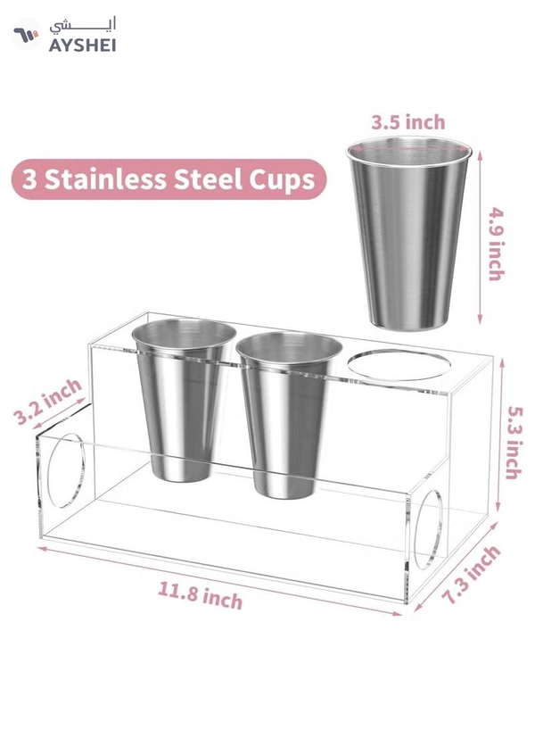 Eworld Acrylic White Hair Tools Organizer with 3 Stainless Steel cups