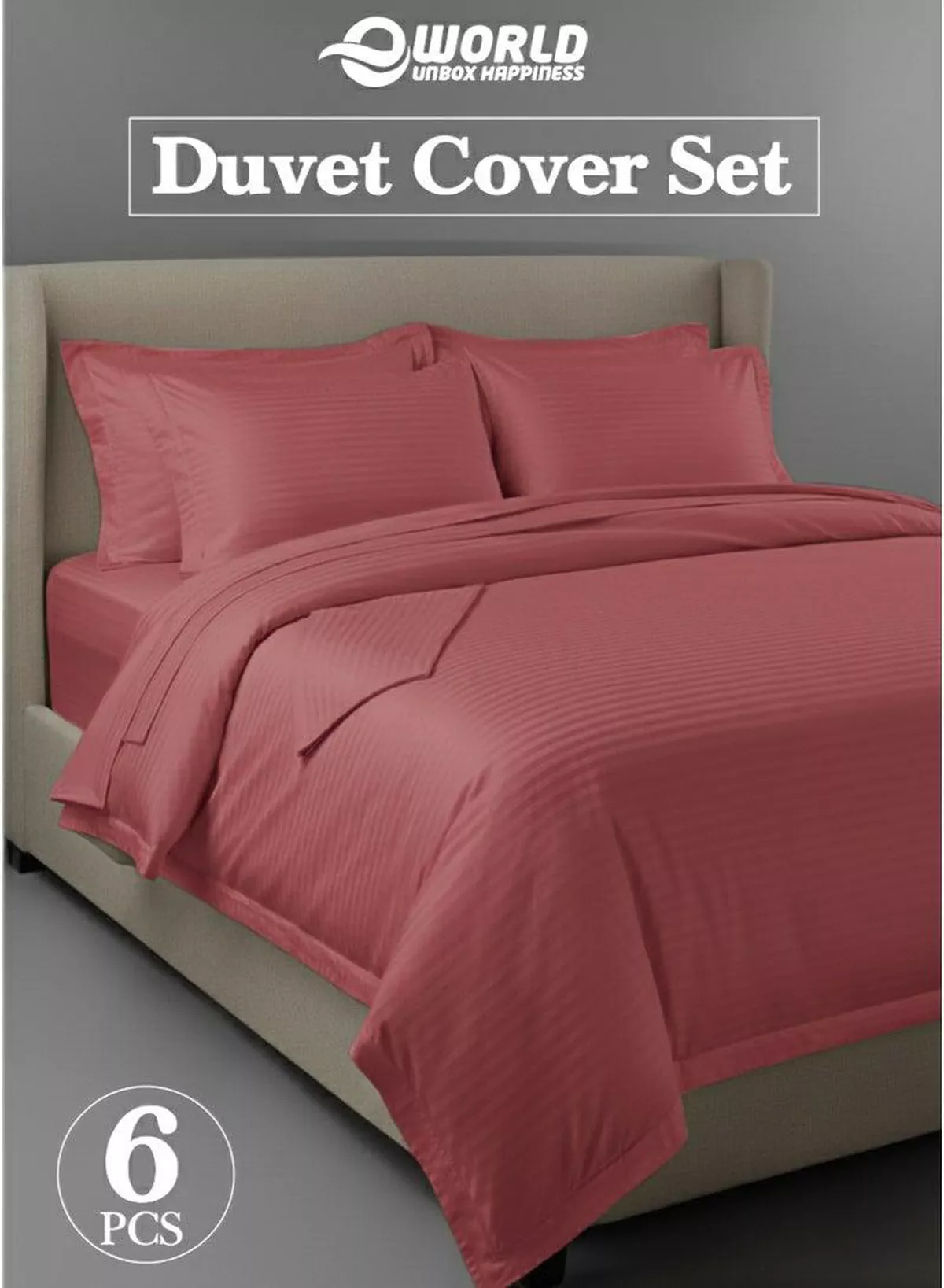 Premium Striped Duvet Set All Season – 6-Pieces Set Dusty Rose | King Size 220x240 cm | Ultra-Soft, Wrinkle-Resistant & Made in Dubai | Includes Duvet Cover, Fitted Sheet (200x200 cm) & 4 Pillowcases (50x70 cm)