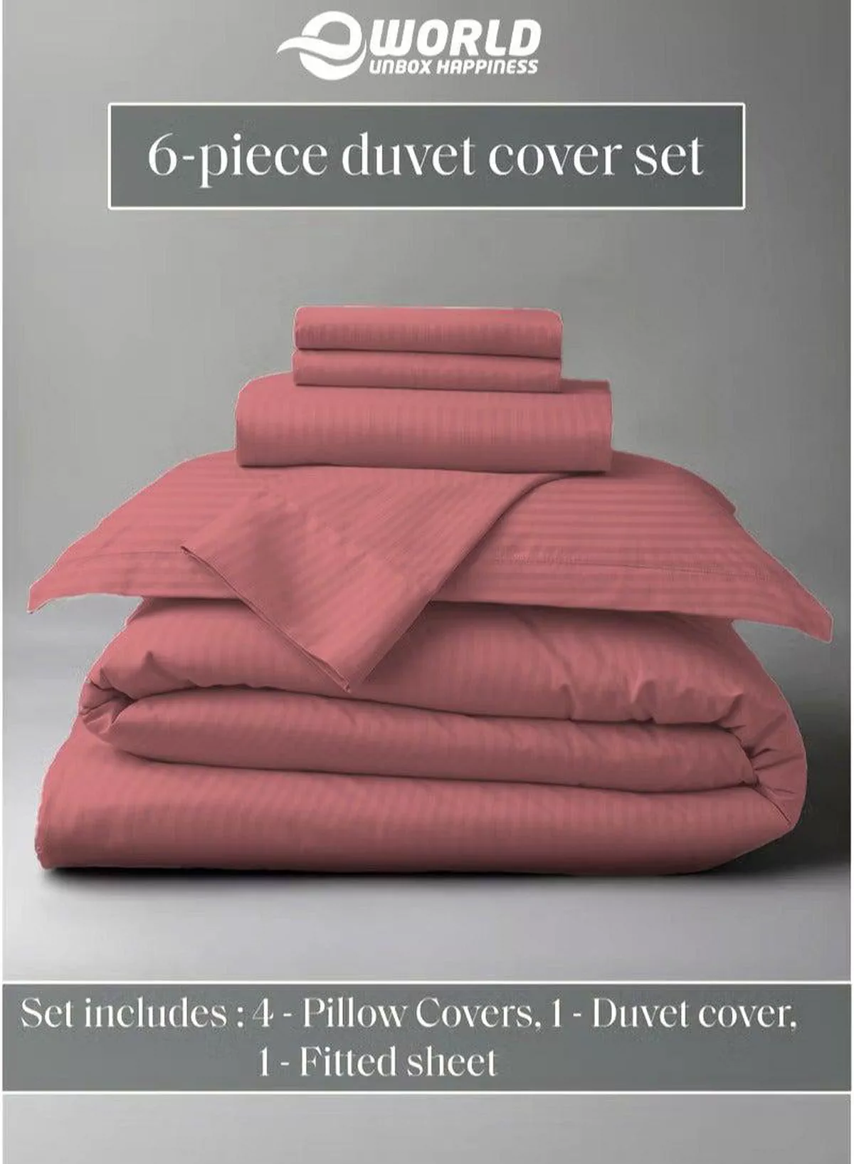 Premium Striped Duvet Set All Season – 6-Pieces Set Dusty Rose | King Size 220x240 cm | Ultra-Soft, Wrinkle-Resistant & Made in Dubai | Includes Duvet Cover, Fitted Sheet (200x200 cm) & 4 Pillowcases (50x70 cm)-3-3