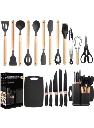 TD HOME 1550g The Perfect Combination of Food-Grade Silicone and 3Cr13 Stainless Steel - 19-Piece Set of Kitchen Knives and Tools-1