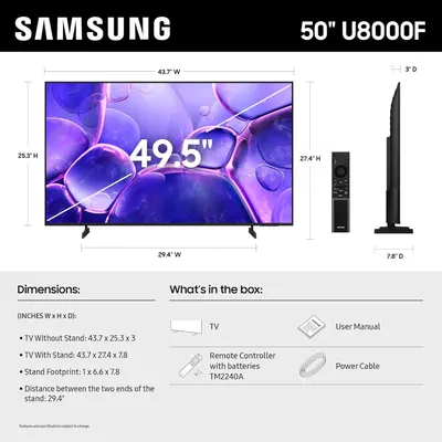 Samsung 50 Inch UHD TV, 4K Upscaling, Secured by Knox, Free contents by TV Plus UA50U8000FUXSA black-1
