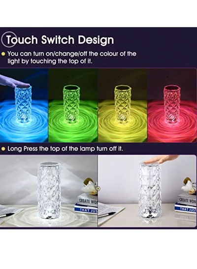 Yuwell Crystal Diamond Table Lamp RGB 16 Colors USB Charging Touch Lamp Bedside Night Light With Remote Control Acrylic Rose Rays Led Ambient Mood Lamp For Bedroom Living Room Guest Room Bar And Restaurant-5