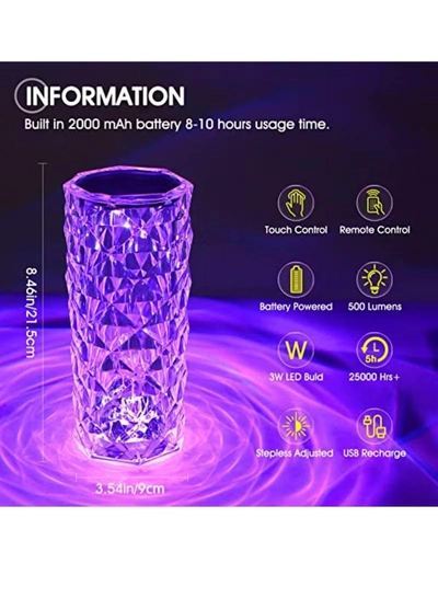 Yuwell Crystal Diamond Table Lamp RGB 16 Colors USB Charging Touch Lamp Bedside Night Light With Remote Control Acrylic Rose Rays Led Ambient Mood Lamp For Bedroom Living Room Guest Room Bar And Restaurant-2