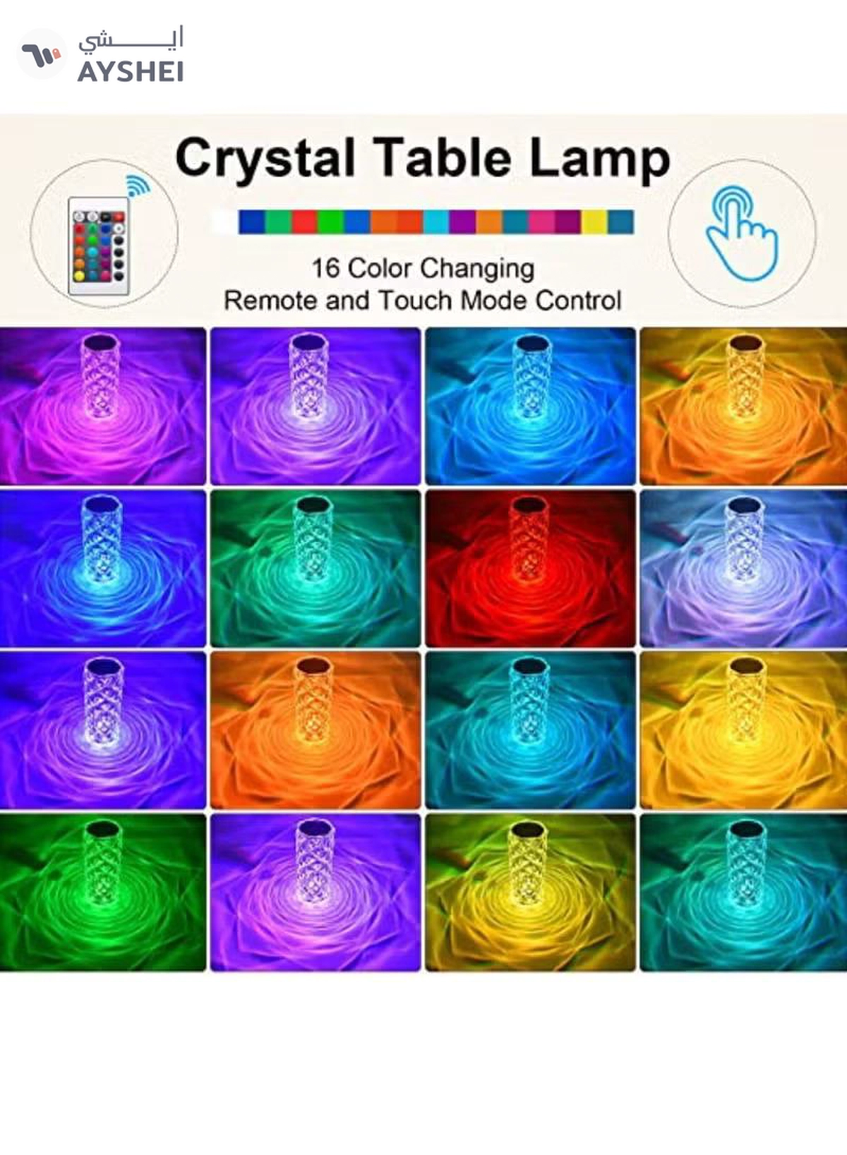 Yuwell Crystal Diamond Table Lamp RGB 16 Colors USB Charging Touch Lamp Bedside Night Light With Remote Control Acrylic Rose Rays Led Ambient Mood Lamp For Bedroom Living Room Guest Room Bar And Restaurant-3-3