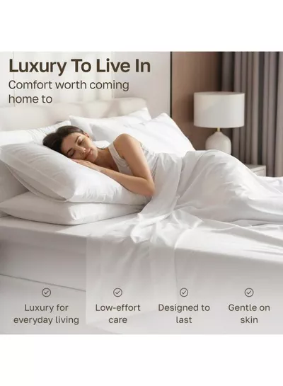 4-Piece Luxury King Size White Bedding Set – 100% Cotton, 180 TC | Flat Sheet 220x240cm, Fitted Sheet 200x200+30cm & 2 Pillow Cases 50x75cm-5
