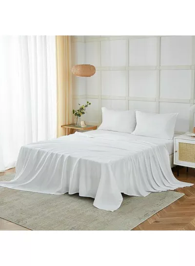 4-Piece Luxury King Size White Bedding Set – 100% Cotton, 180 TC | Flat Sheet 220x240cm, Fitted Sheet 200x200+30cm & 2 Pillow Cases 50x75cm-7