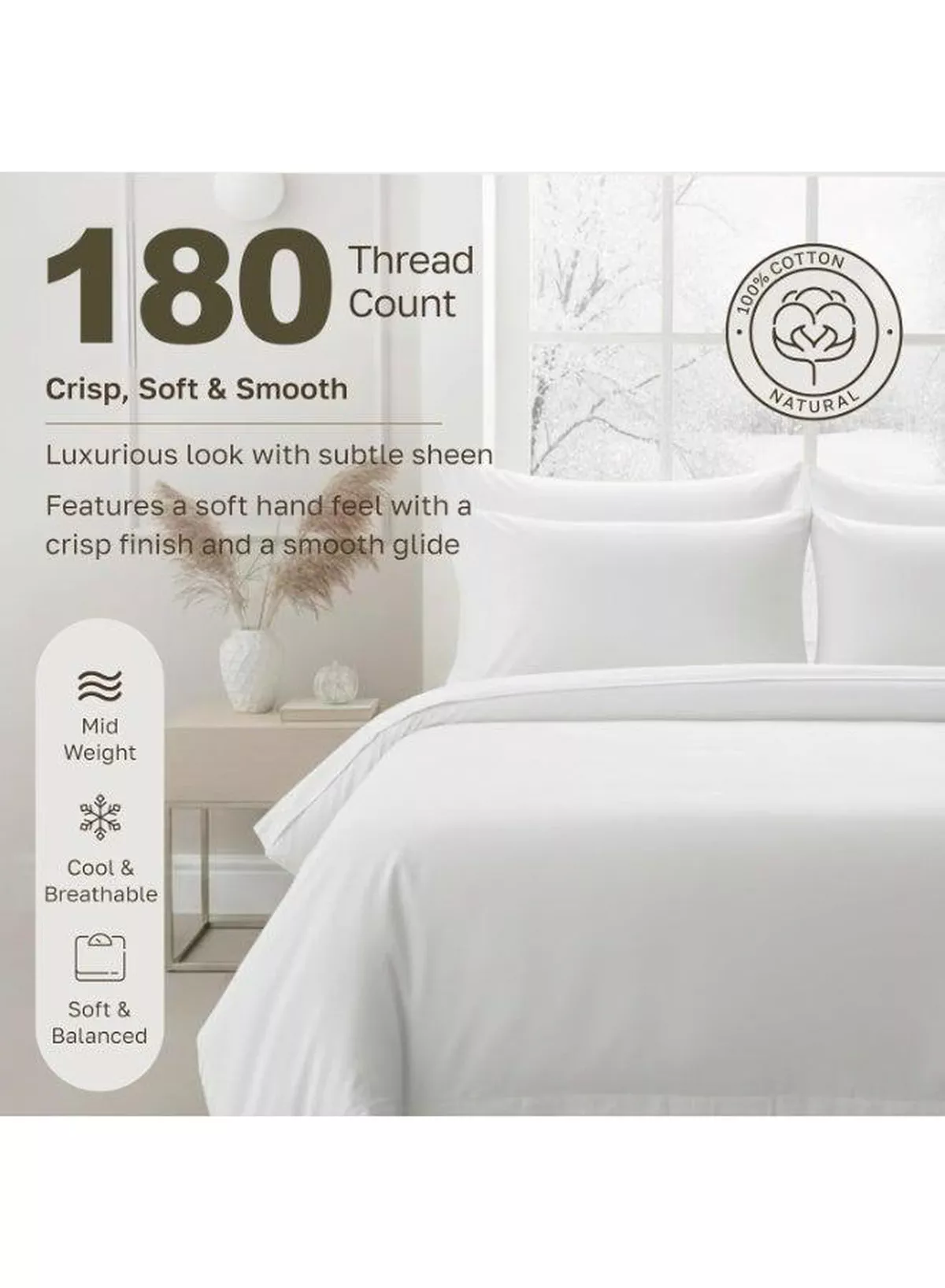 4-Piece Luxury King Size White Bedding Set – 100% Cotton, 180 TC | Flat Sheet 220x240cm, Fitted Sheet 200x200+30cm & 2 Pillow Cases 50x75cm-3-3