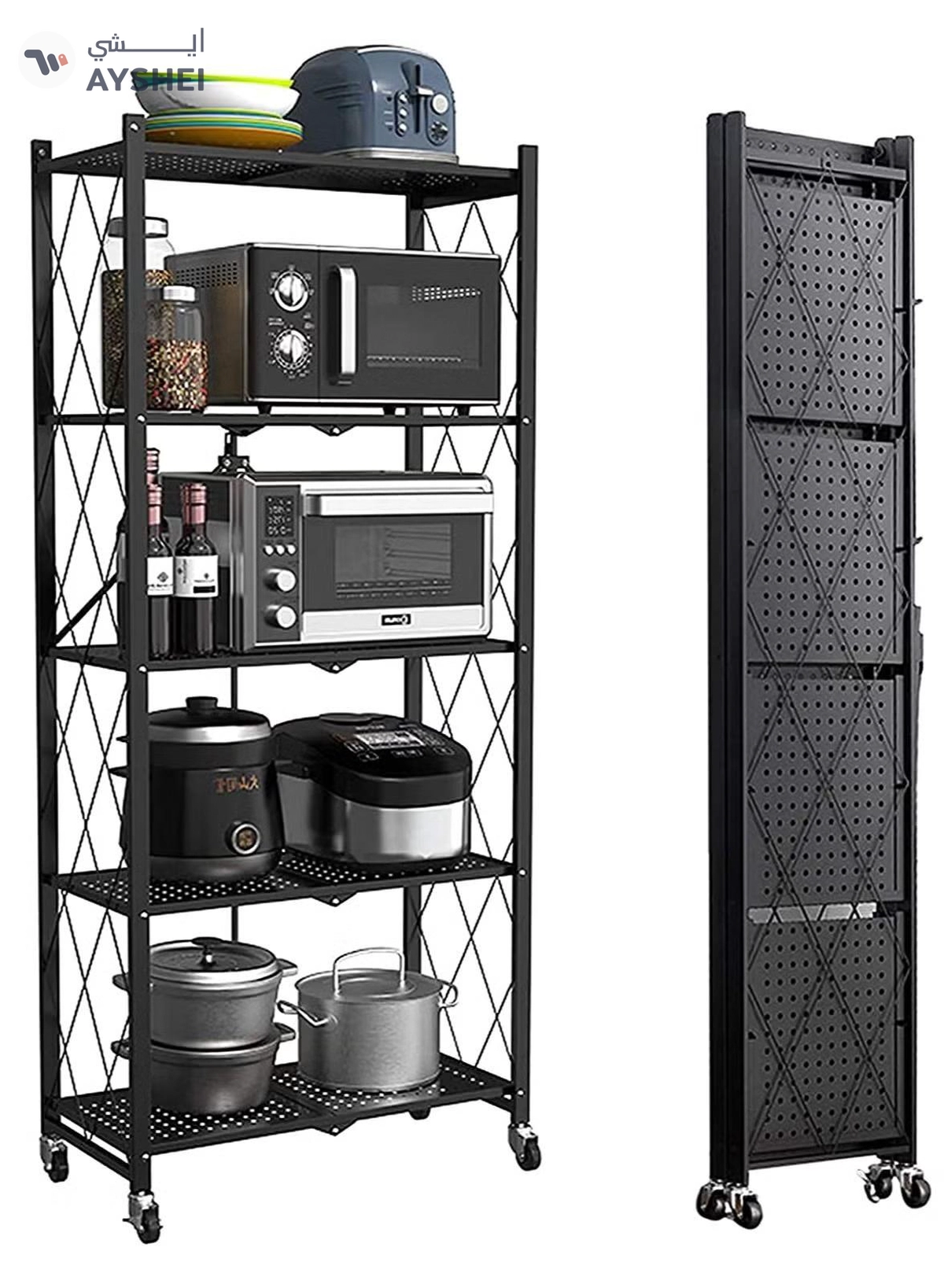 DubaiGallery 5 Tier Foldable Storage Rack Kitchen Storage Shelf Kitchen Garage Home Closet Office Storage Rack Storage Organizer Storage Shelves-3-3