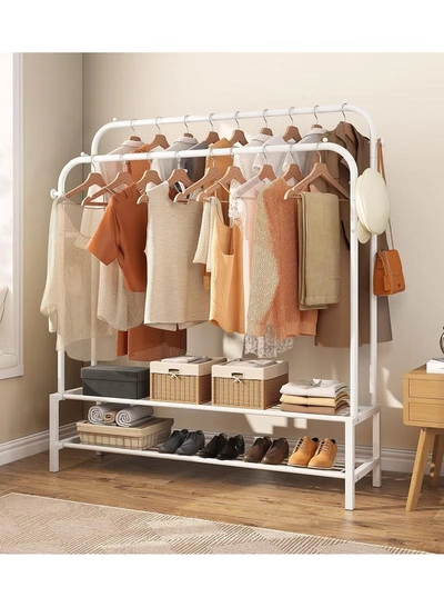 DubaiGallery Sturdy Garment Rack Heavy Duty Double Pole Clothes Rail with Shoe Rack Shelf Coat Display Stand Bedroom Office Entryway-2