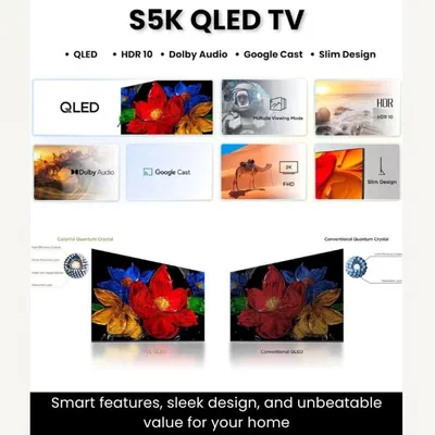 TCL 32 Inch S5K QLED 2K Full HD Smart TV | Google TV | Ultra-wide Color Gamut | 60Hz | HDR10+, HDR10, HLG | Dolby Audio | Google Cast | Multiple Viewing Mode | Metallic Bezel-less Design - International Version 32S5K Black-2