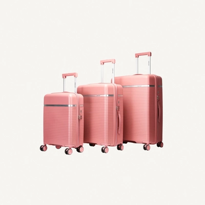 British Traveller 3-Piece Polypropylene Luggage Set | 20”, 24”, 28” Lightweight Suitcases with 360° Spinner Wheels, TSA Lock, Water & Scratch Resistant | Durable Hard Shell Trolley Bags with Telescopic Handle - Pink-0