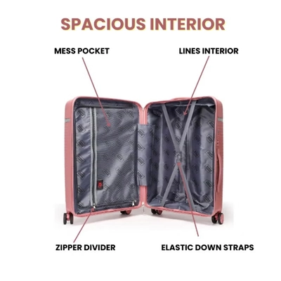 British Traveller 3-Piece Polypropylene Luggage Set | 20”, 24”, 28” Lightweight Suitcases with 360° Spinner Wheels, TSA Lock, Water & Scratch Resistant | Durable Hard Shell Trolley Bags with Telescopic Handle - Pink-3