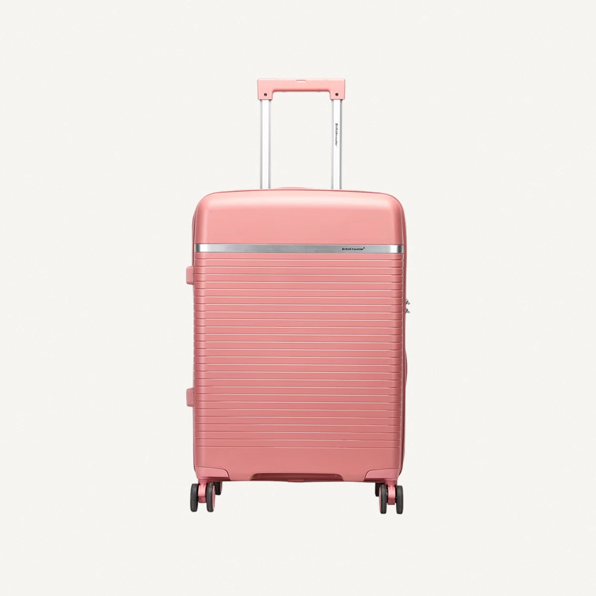 British Traveller 3-Piece Polypropylene Luggage Set | 20”, 24”, 28” Lightweight Suitcases with 360° Spinner Wheels, TSA Lock, Water & Scratch Resistant | Durable Hard Shell Trolley Bags with Telescopic Handle - Pink-1-1