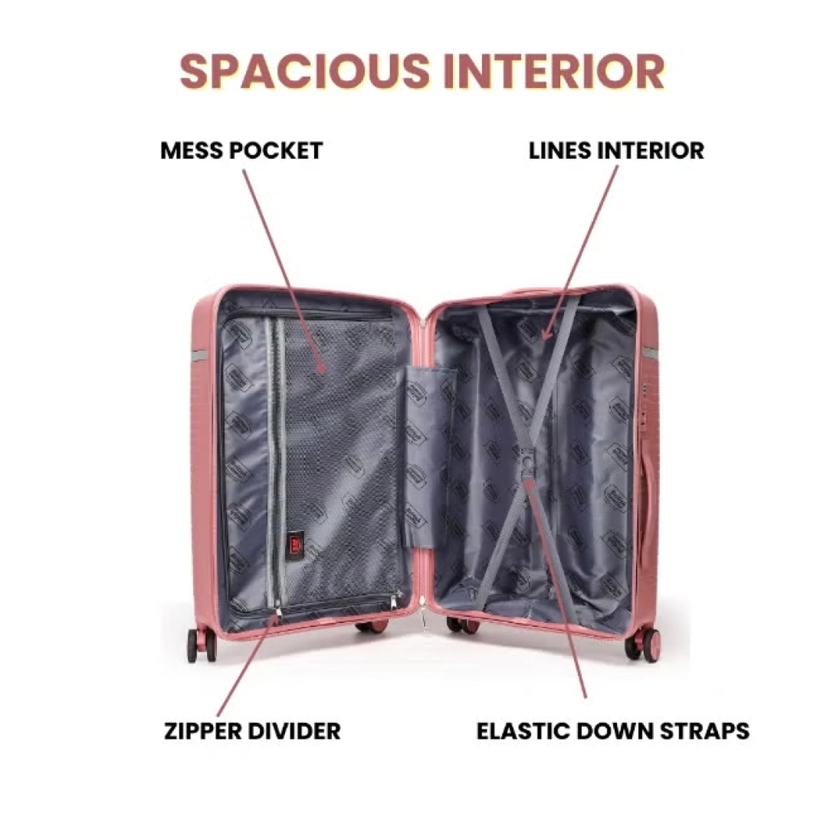 British Traveller 3-Piece Polypropylene Luggage Set | 20”, 24”, 28” Lightweight Suitcases with 360° Spinner Wheels, TSA Lock, Water & Scratch Resistant | Durable Hard Shell Trolley Bags with Telescopic Handle - Pink-3-3