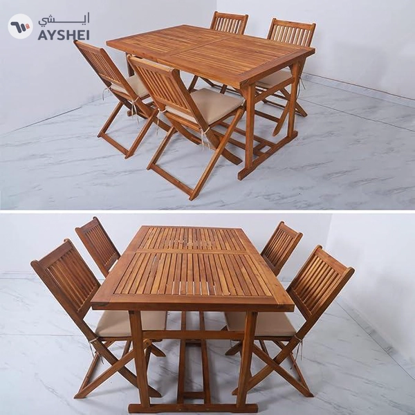 Yatai Decor Solid Acacia 9Pcs Wood Dining Set Outdoor - Weather-Resistant Adjustable Patio