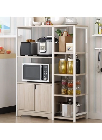 DubaiGallery Kitchen Storage Shelf Microwave Oven Stand Rack Spice Organizer 4-Tier,Baker Storage Rack with Cabinet for Home Hotel Living Room Bathroom Office-0