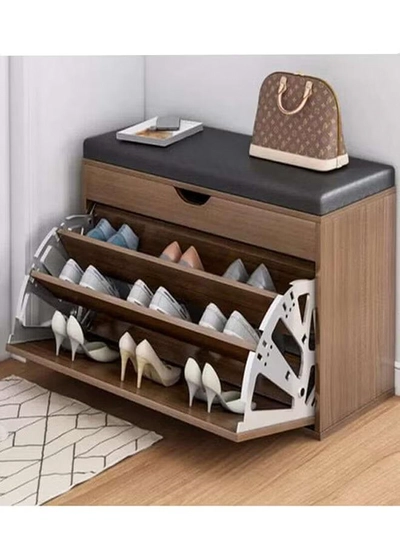 fashionhome Wooden Shoe Cabinet With Seats Changing Stool Black 60x33x51cm-4