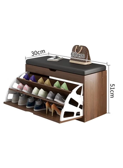 fashionhome Wooden Shoe Cabinet With Seats Changing Stool Black 60x33x51cm-3