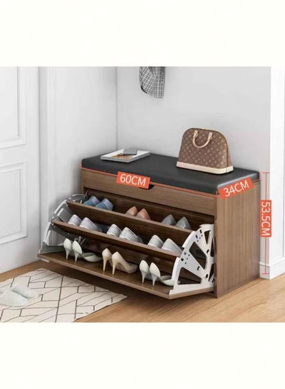 fashionhome Wooden Shoe Cabinet With Seats Changing Stool Black 60x33x51cm-1