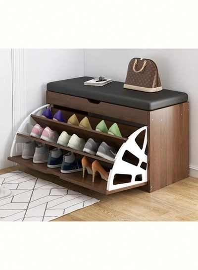fashionhome Wooden Shoe Cabinet With Seats Changing Stool Black 60x33x51cm-5