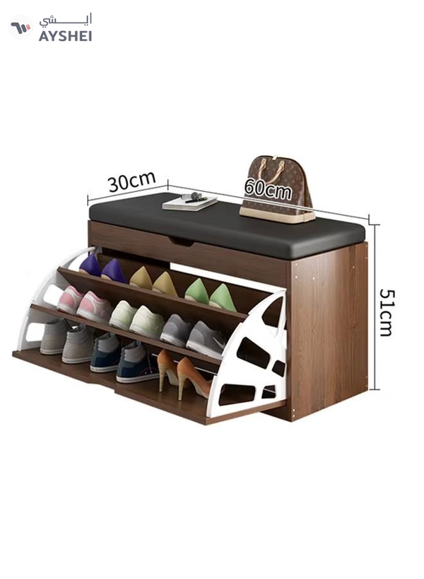 fashionhome Wooden Shoe Cabinet With Seats Changing Stool Black 60x33x51cm