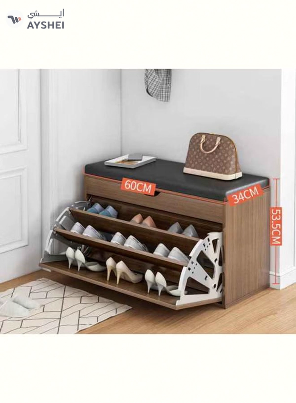 fashionhome Wooden Shoe Cabinet With Seats Changing Stool Black 60x33x51cm