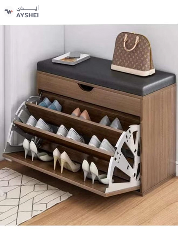 fashionhome Wooden Shoe Cabinet With Seats Changing Stool Black 60x33x51cm