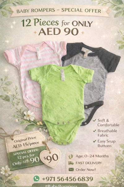 👶 Baby Rompers Mega Deal 12 Pieces Only AED 90 💚-0