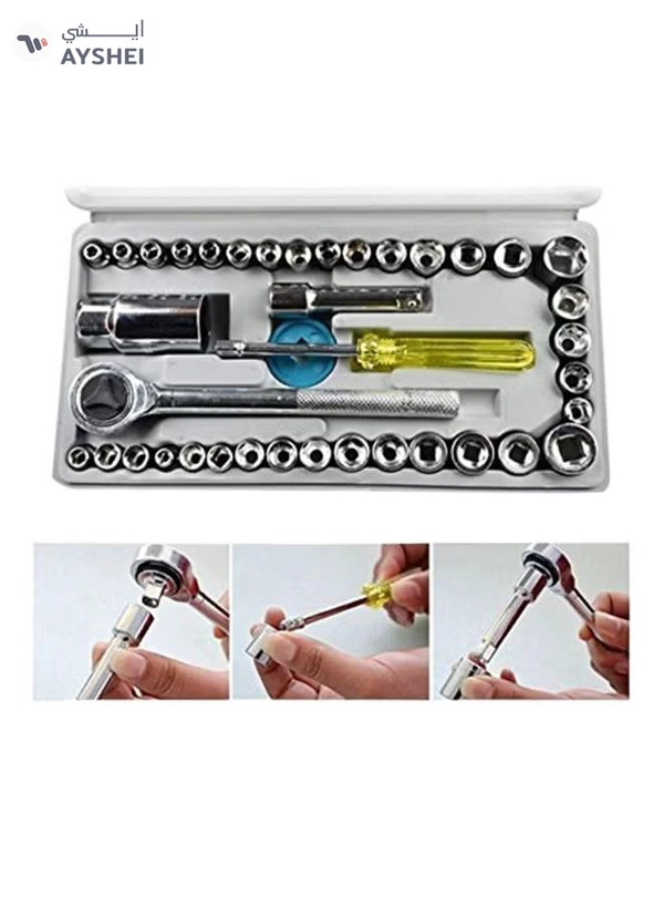 AIWA 40-Piece Combination Socket Wrench Set Silver
