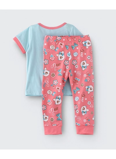Babyqlo Deer Printed Glow In The Dark Pyjama Set Multicolour-1