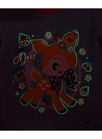 Babyqlo Deer Printed Glow In The Dark Pyjama Set Multicolour-3