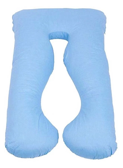 Fitness World U-Shaped Comfortable Maternity Pillow Cotton Blue 75 x 125cm-0