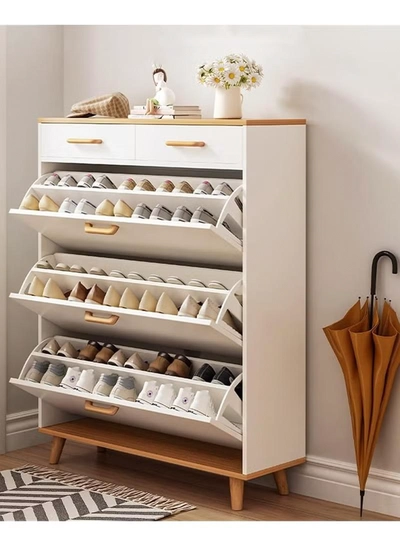 DubaiGallery Shoe Racks for Entryway, Narrow Shoe Cabinet, Modern Wall Shoe Rack with 3 Flap Drawers, Hidden Handle, Closet Shoe Rack for Entrance/Bedroom/Bathroom-3