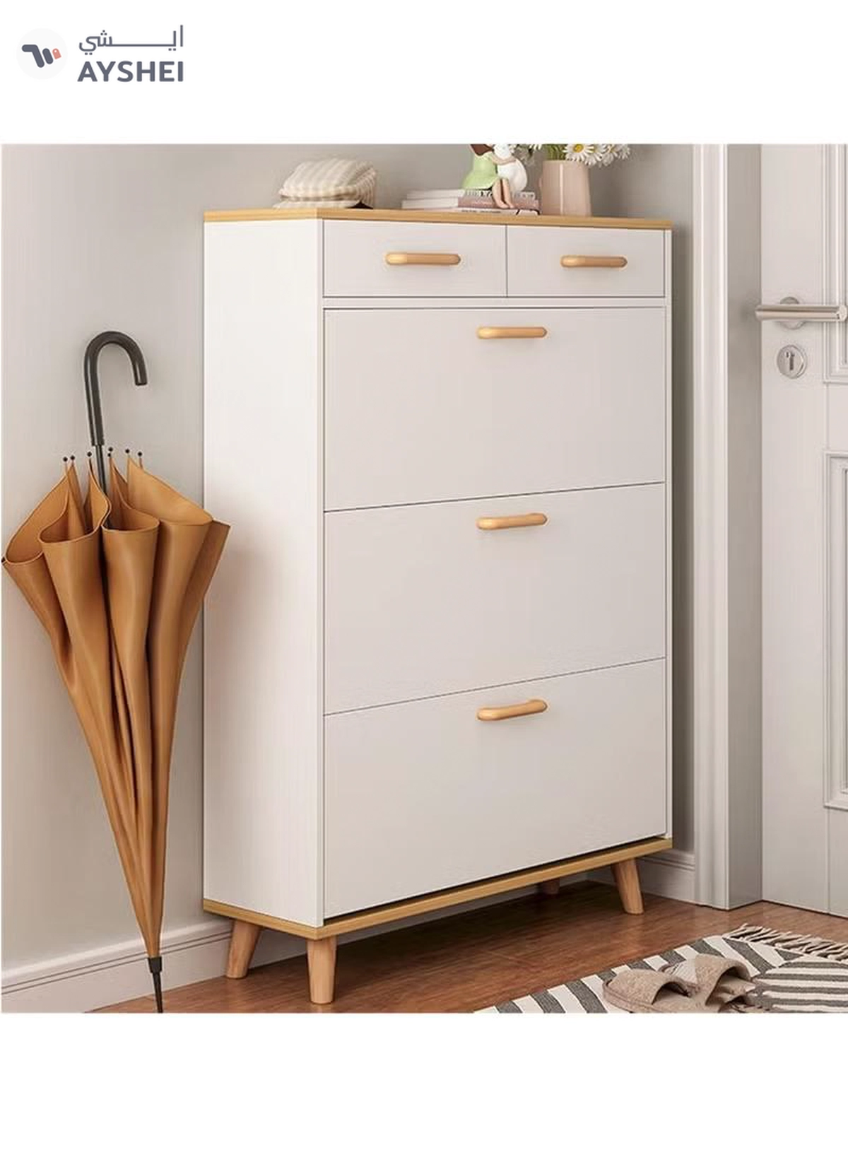 DubaiGallery Shoe Racks for Entryway, Narrow Shoe Cabinet, Modern Wall Shoe Rack with 3 Flap Drawers, Hidden Handle, Closet Shoe Rack for Entrance/Bedroom/Bathroom-2-2
