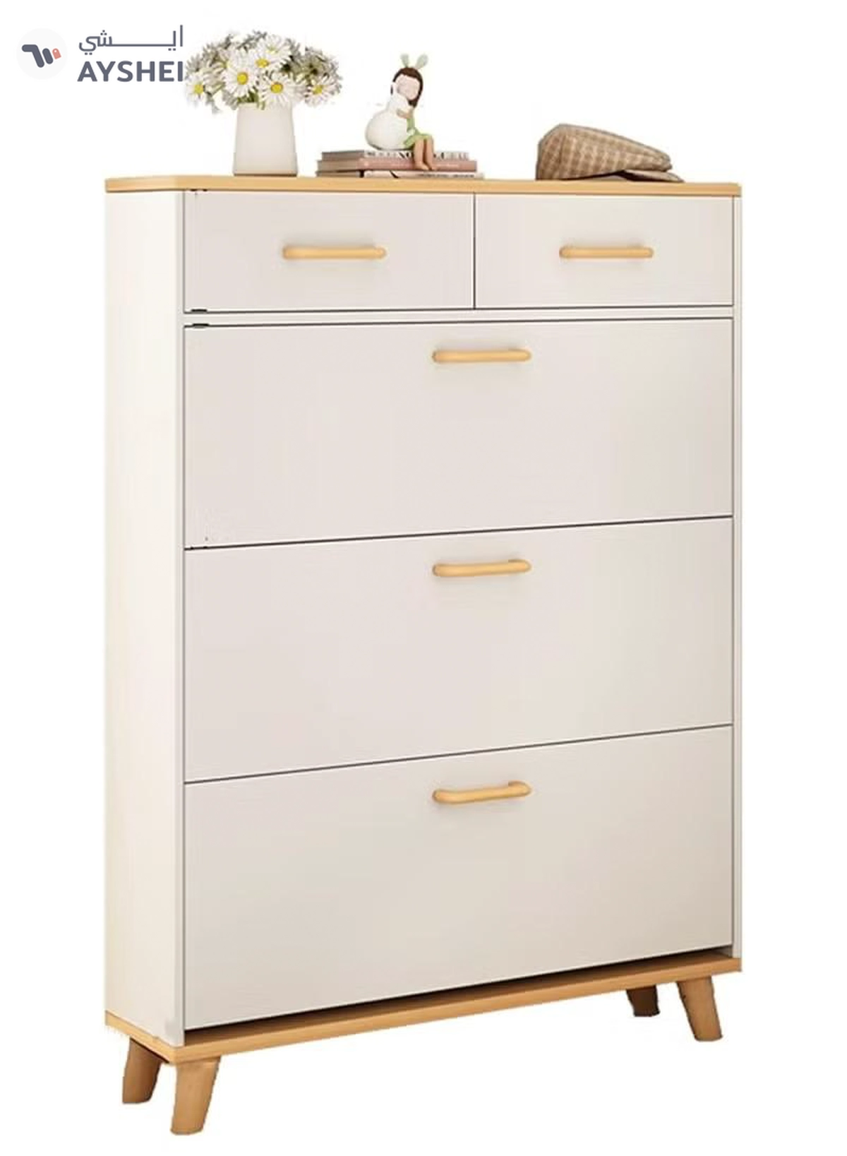 DubaiGallery Shoe Racks for Entryway, Narrow Shoe Cabinet, Modern Wall Shoe Rack with 3 Flap Drawers, Hidden Handle, Closet Shoe Rack for Entrance/Bedroom/Bathroom-1-1