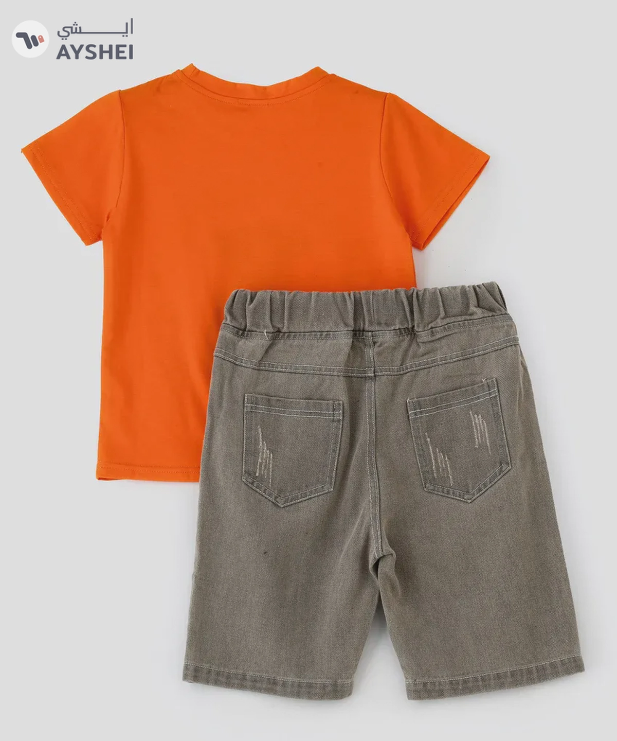 Babyqlo Printed orange t-shirt with denim shorts set for boys-1-1