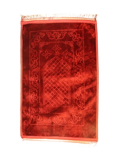 Yuwell Embossed Prayer Mat Anti-Slip Velvet Top Islamic Prayer Mat Sajadah Prayer Rug Salah Mat For Men And Women Eid Gift And Ramadan Gift 70X110CM Red-0