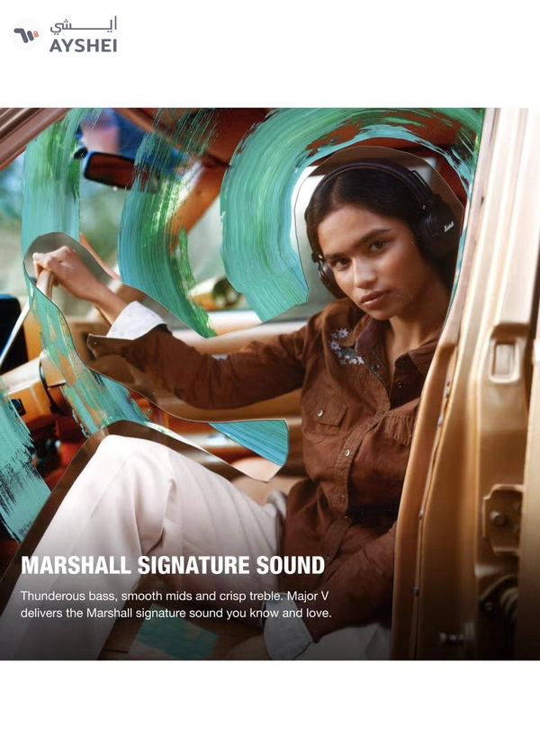 Marshall Major V Bluetooth Headphones - Foldable Wireless Headphones Bluetooth With 100+ Hours Of Playtime, Brown