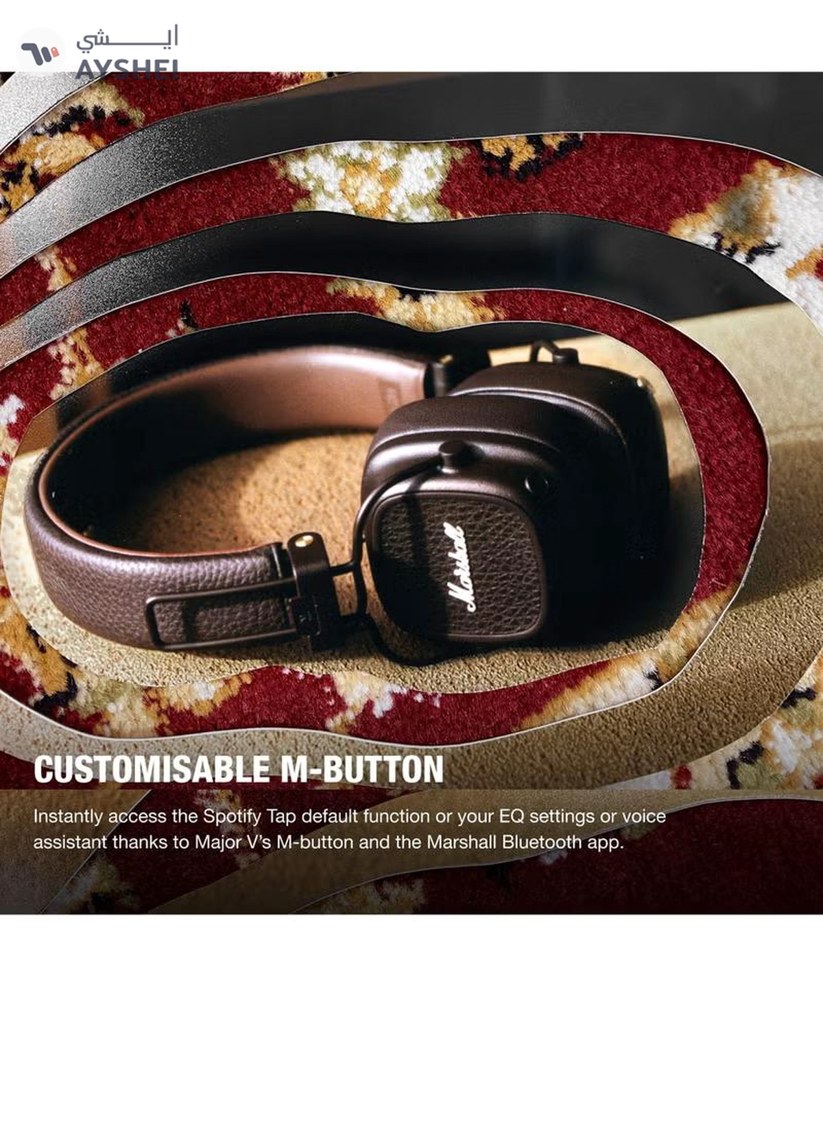 Marshall Major V Bluetooth Headphones - Foldable Wireless Headphones Bluetooth With 100+ Hours Of Playtime, Brown-7-7