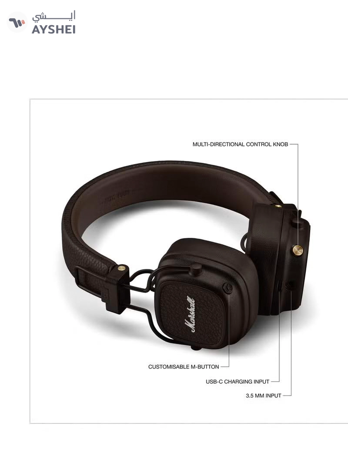 Marshall Major V Bluetooth Headphones - Foldable Wireless Headphones Bluetooth With 100+ Hours Of Playtime, Brown-6-6