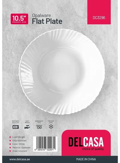 Delcasa DC3296 Opalware Flat Plate, 10.5-Inch Size, White-1