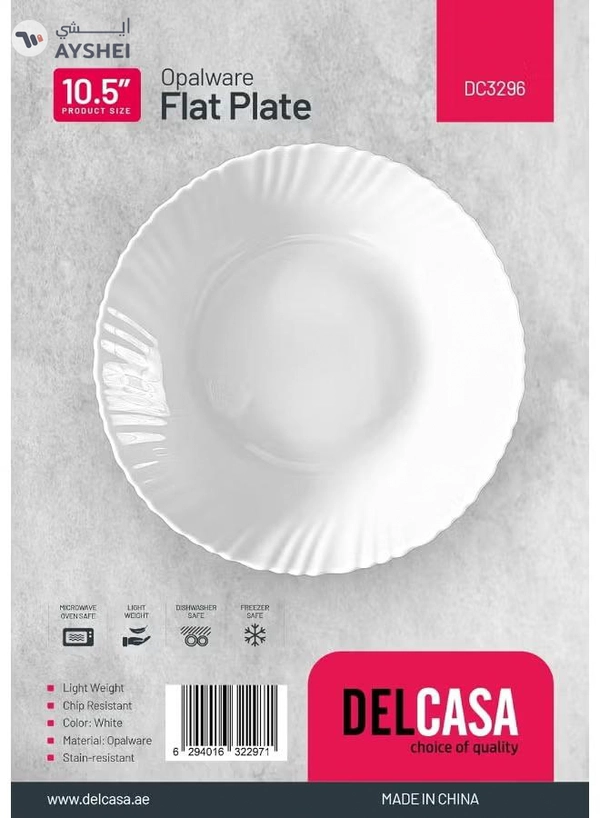 Delcasa DC3296 Opalware Flat Plate, 10.5-Inch Size, White