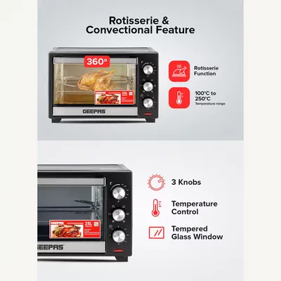 GEEPAS Electric Oven With Rotisserie, 60 Minutes Timer With Bell Ring,-5