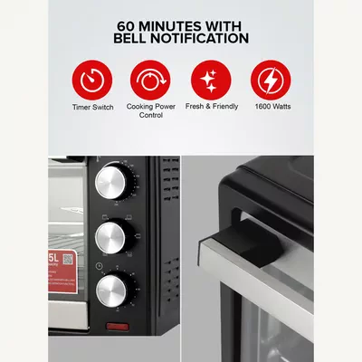GEEPAS Electric Oven With Rotisserie, 60 Minutes Timer With Bell Ring,-3