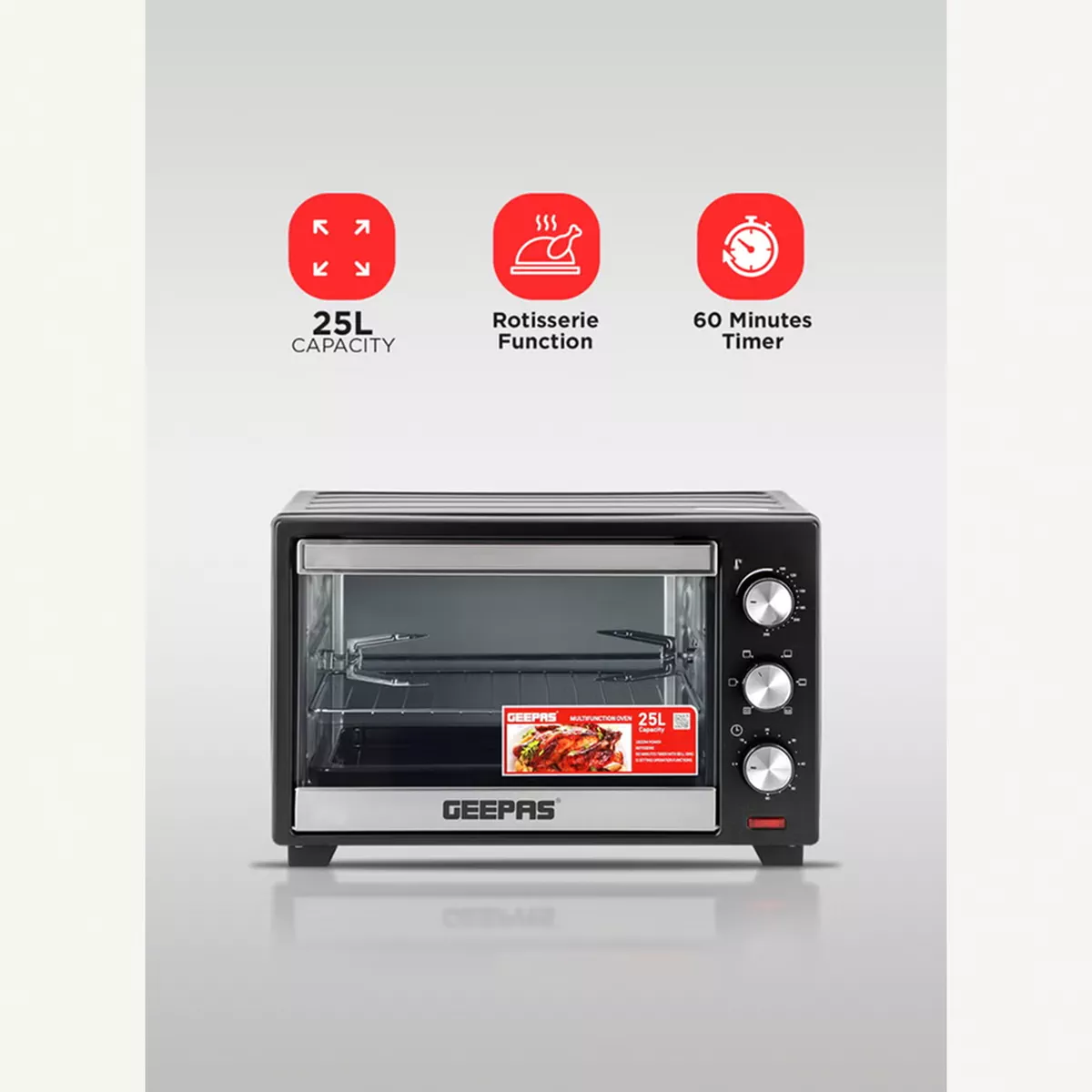 GEEPAS Electric Oven With Rotisserie, 60 Minutes Timer With Bell Ring,-1-1
