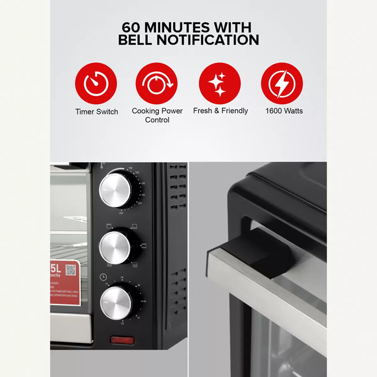 GEEPAS Electric Oven With Rotisserie, 60 Minutes Timer With Bell Ring,-3-3